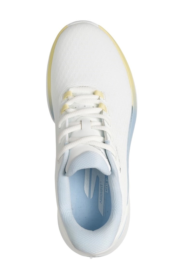 Picture of Skechers Ladies Pure Slip In Waterproof Golf Shoes - White / Light Blue / Yellow