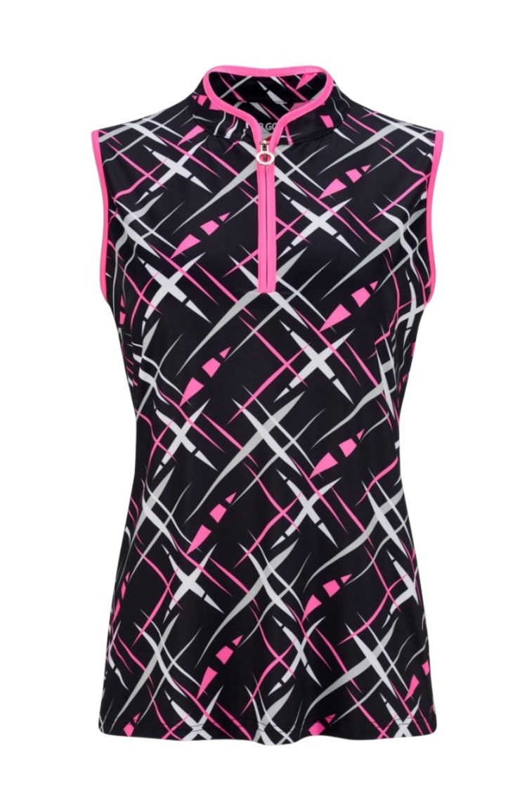 Picture of JRB Ladies Cross Print Sleeveless Polo - Black / White / Pink / Grey