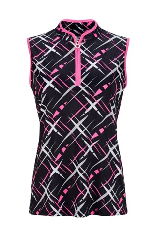 Show details for JRB Ladies Cross Print Sleeveless Polo - Black / White / Pink / Grey