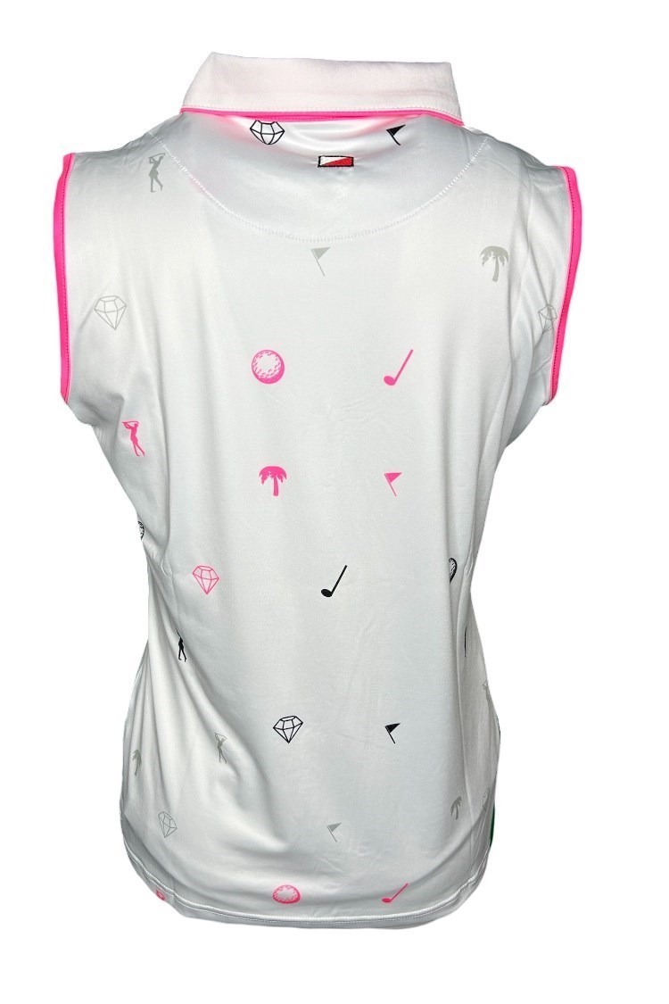Picture of JRB Ladies Sleeveless Printed Polo - White / Pink / Black / Grey