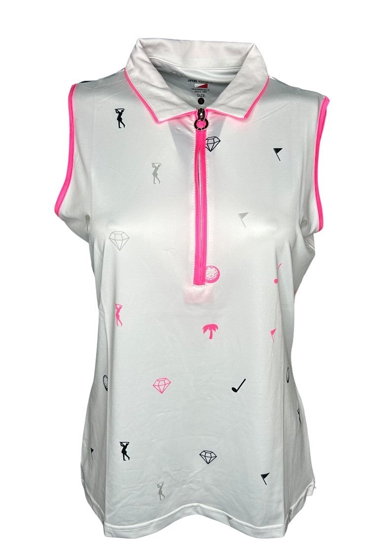 Picture of JRB Ladies Sleeveless Printed Polo - White / Pink / Black / Grey