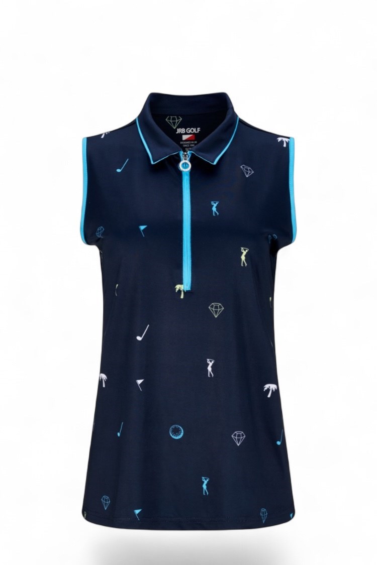 Picture of JRB Ladies Sleeveless Printed Polo - Navy / White / Blue