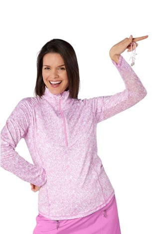 Show details for Swing out Sister Ladies Sunshine Pattern ¼ Zip Long Sleeve Top - Coral Whisper