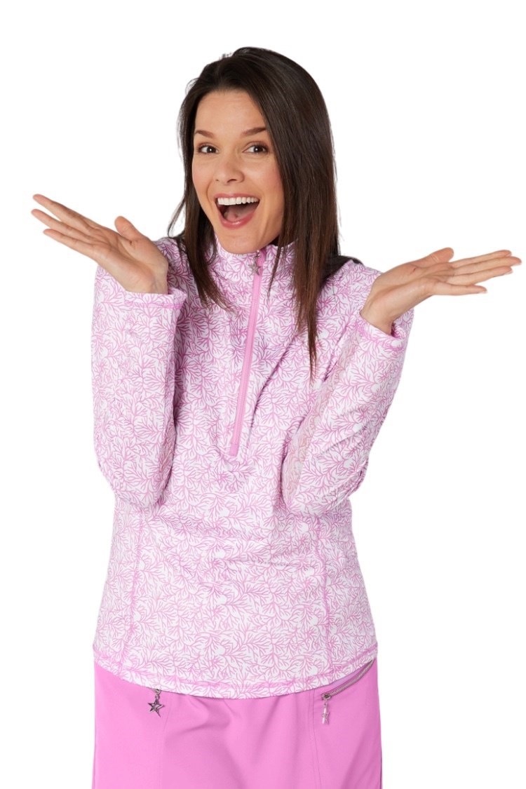 Picture of Swing out Sister Ladies Sunshine Pattern ¼ Zip Long Sleeve Top - Coral Whisper