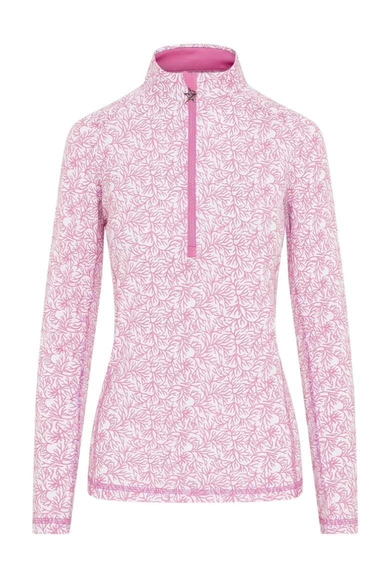 Picture of Swing out Sister Ladies Sunshine Pattern ¼ Zip Long Sleeve Top - Coral Whisper