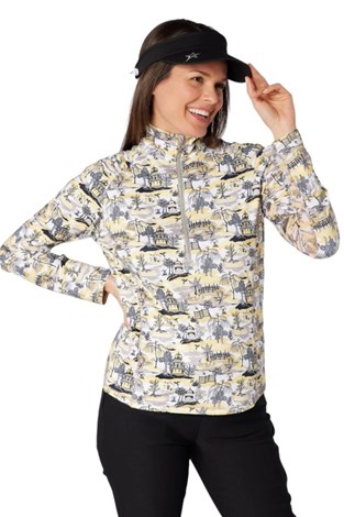 Show details for Swing out Sister Ladies Sunshine Pattern ¼ Zip Long Sleeve Top - Indian Dawn