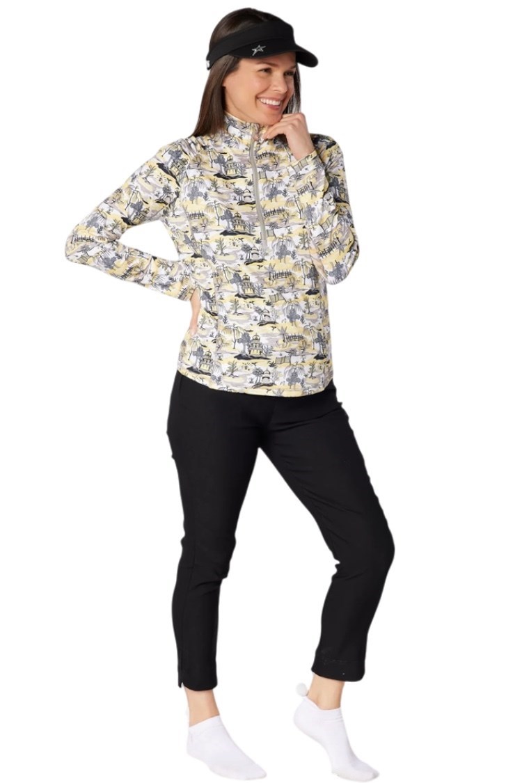 Picture of Swing out Sister Ladies Sunshine Pattern ¼ Zip Long Sleeve Top - Indian Dawn