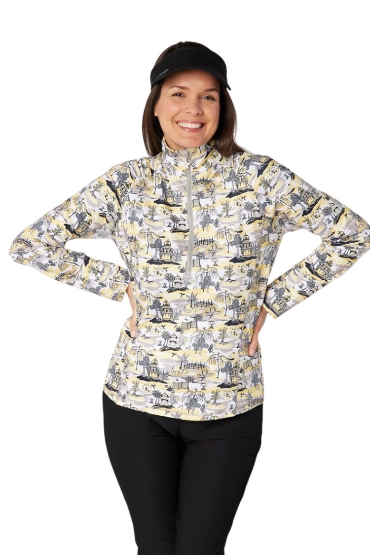 Picture of Swing out Sister Ladies Sunshine Pattern ¼ Zip Long Sleeve Top - Indian Dawn