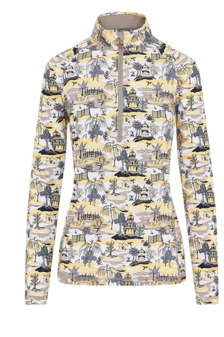 Picture of Swing out Sister Ladies Sunshine Pattern ¼ Zip Long Sleeve Top - Indian Dawn