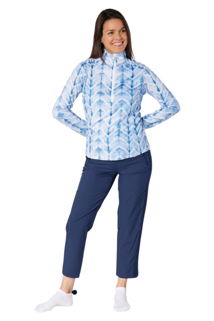 Picture of Swing out Sister Ladies Sunshine Pattern ¼ Zip Long Sleeve Top - Neptune's Breath