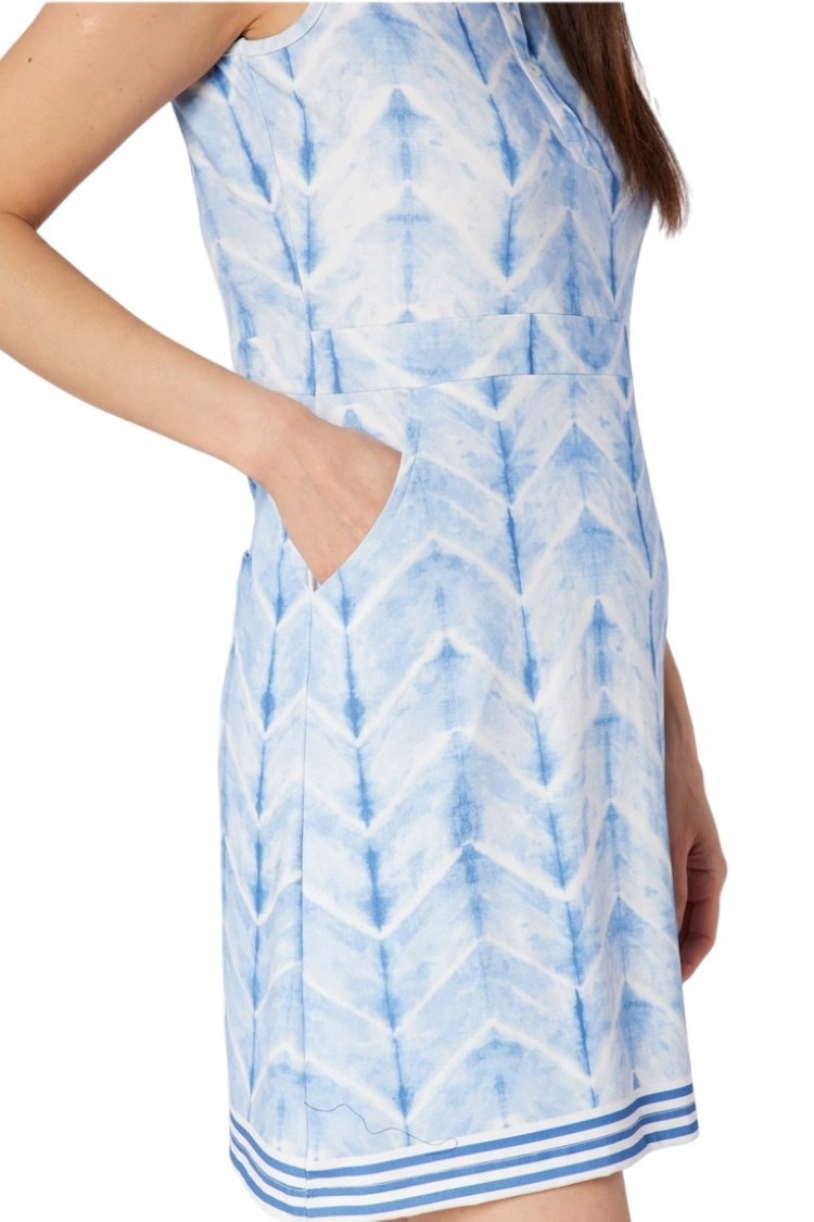 Picture of Swing out Sister Azure Sleeveless Patterned Dress - Neptune's Breath