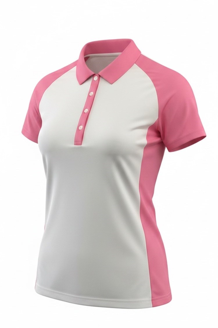 Picture of JRB Ladies Colour Block Short Sleeve Polo - White / Pink