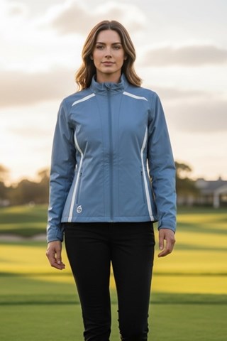 Picture of Sunderland of Scotland Ladies Killy Waterproof Golf Jacket - Mineral Blue / White